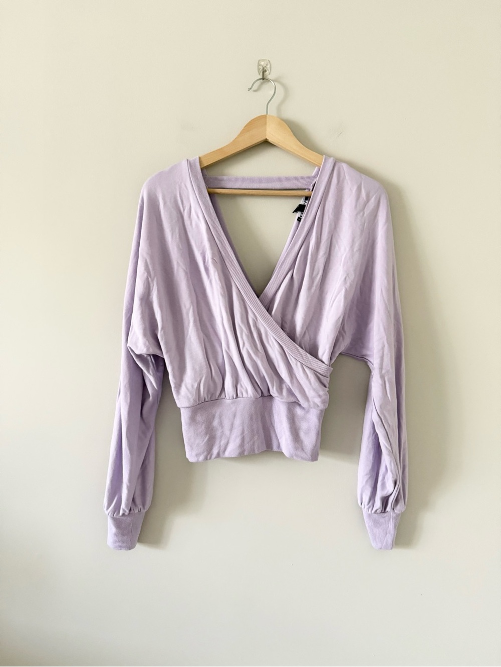 Express Lilac Wrap-Front Long Sleeve Low Back Sweatshirt Size XS